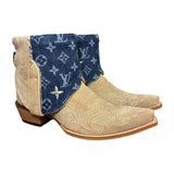 9 Embroidered Tan Rough Out & Designer Denim Canty Boots®