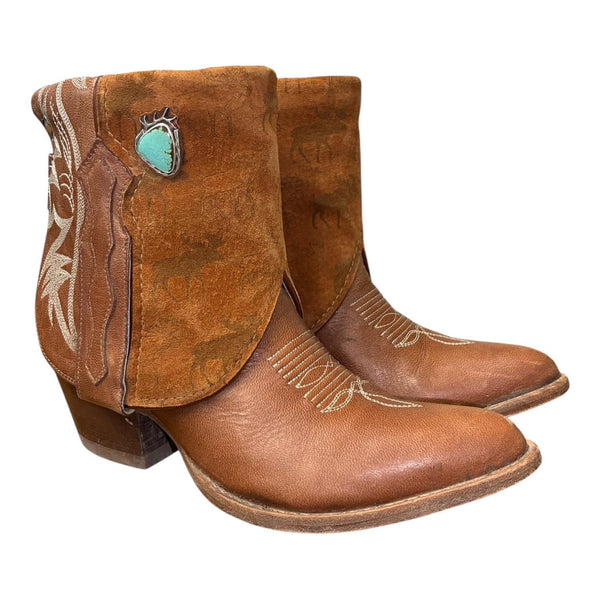 7 Brown & Moose Printed Leather Canty Boots® with Turquoise & Antler Concho