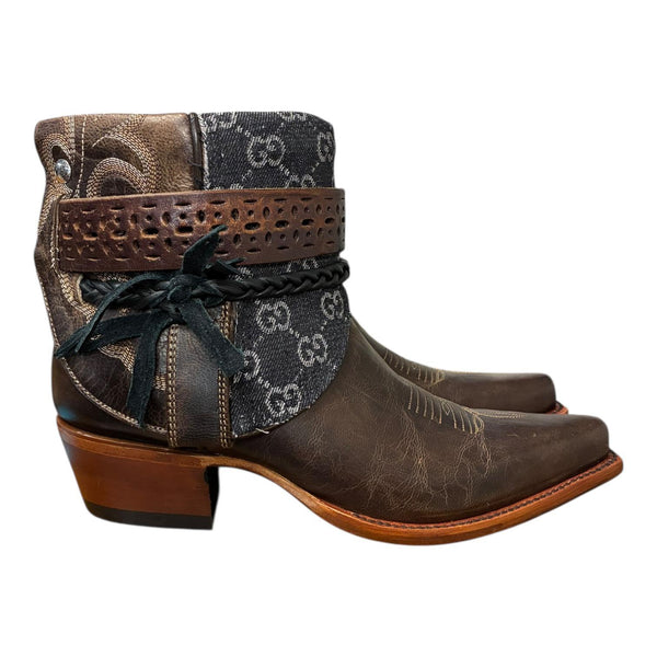 8.5 Embroidered Brown & Designer Denim Canty Boots®