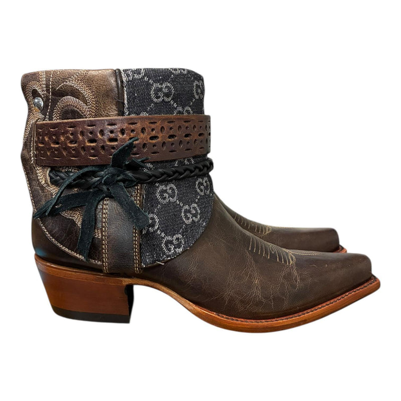 8.5 Embroidered Brown & Designer Denim Canty Boots®