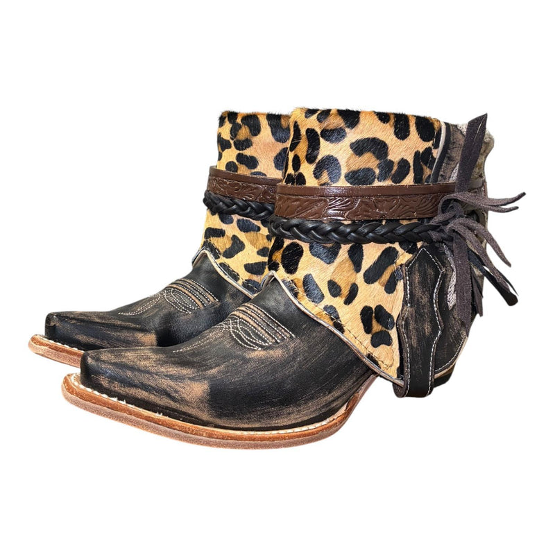 7.5 Embroidered Brown & Leopard Hair-on Hide Canty Boots®