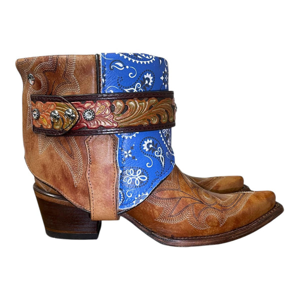 8.5 Marbled Tan & Blue Bandana Print Canty Boots®