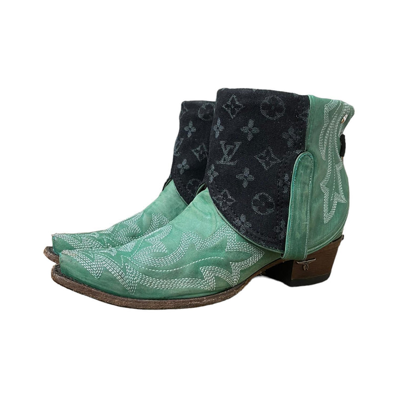 11 Green & Designer Denim Canty Boots® With Montana Turquoise Concho