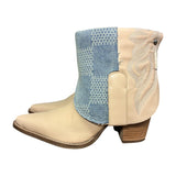 10 Pale Pink & Designer Denim Stacked Heel Canty Boots®