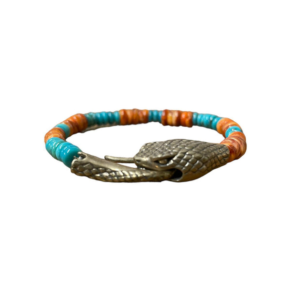 Sterling Silver Snake & Tail Bracelet with Turquoise & Dyed Howlite
