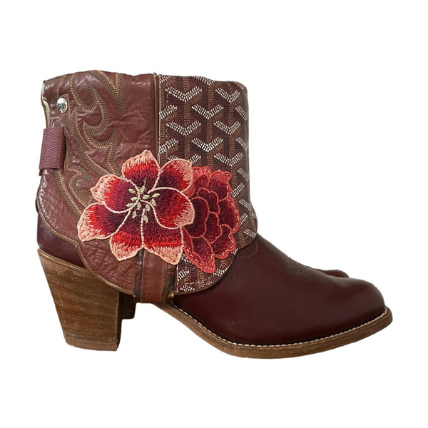 9.5 Maroon & Designer Canty Boots® with Embroidered Floral Patches
