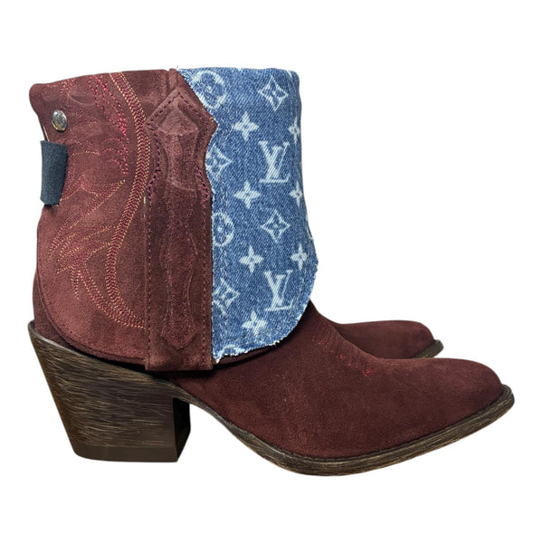 7 Deep Red Rough Out & Designer Denim Canty Boots®