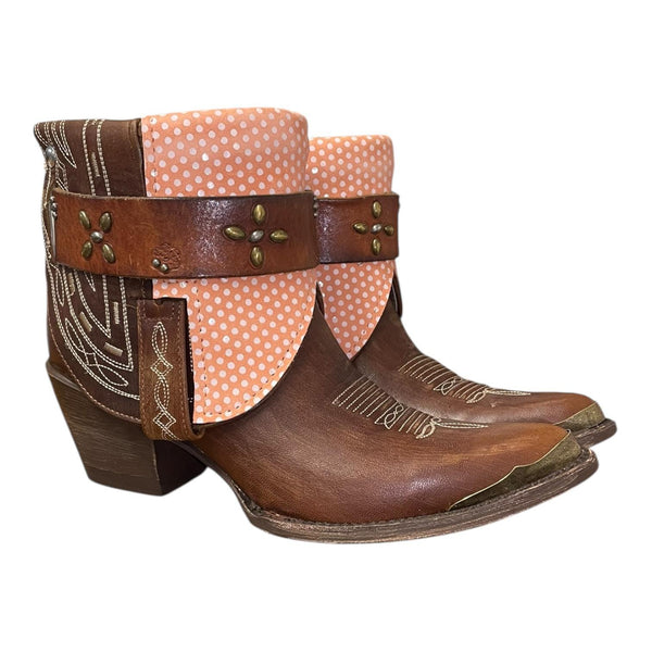 8.5 Embroidered Brown & Pink Polka Dots Canty Boots®