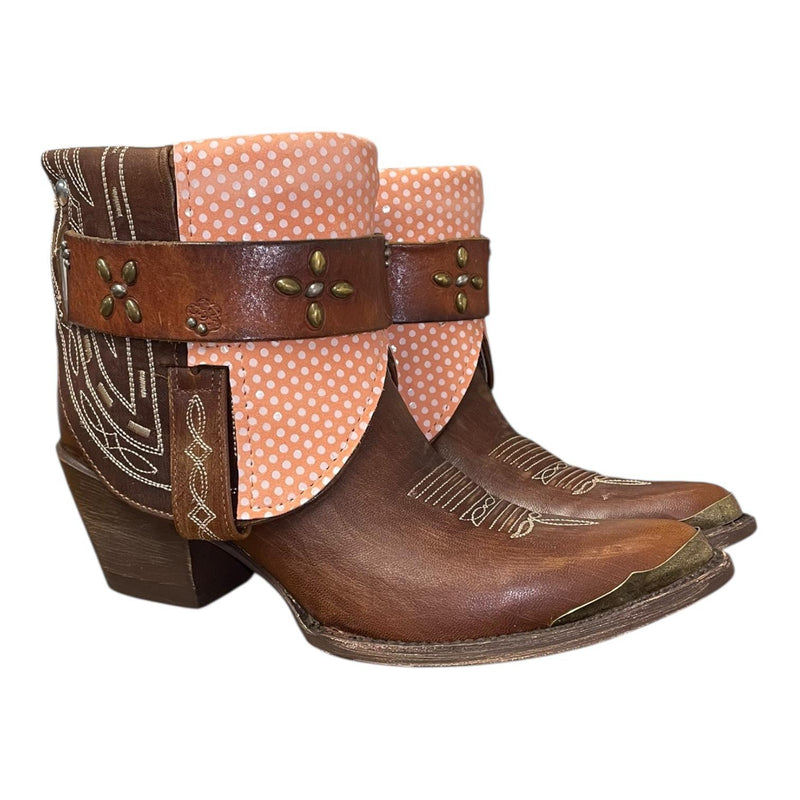 8.5 Embroidered Brown & Pink Polka Dots Canty Boots®