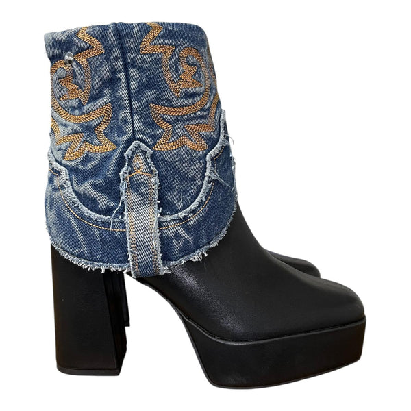 9.5 Black & Blue Denim Textile Platform Canty Boots®