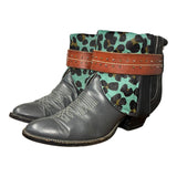 8.5 Gray & Turquoise Leopard Hair-on Hide Canty Boots®