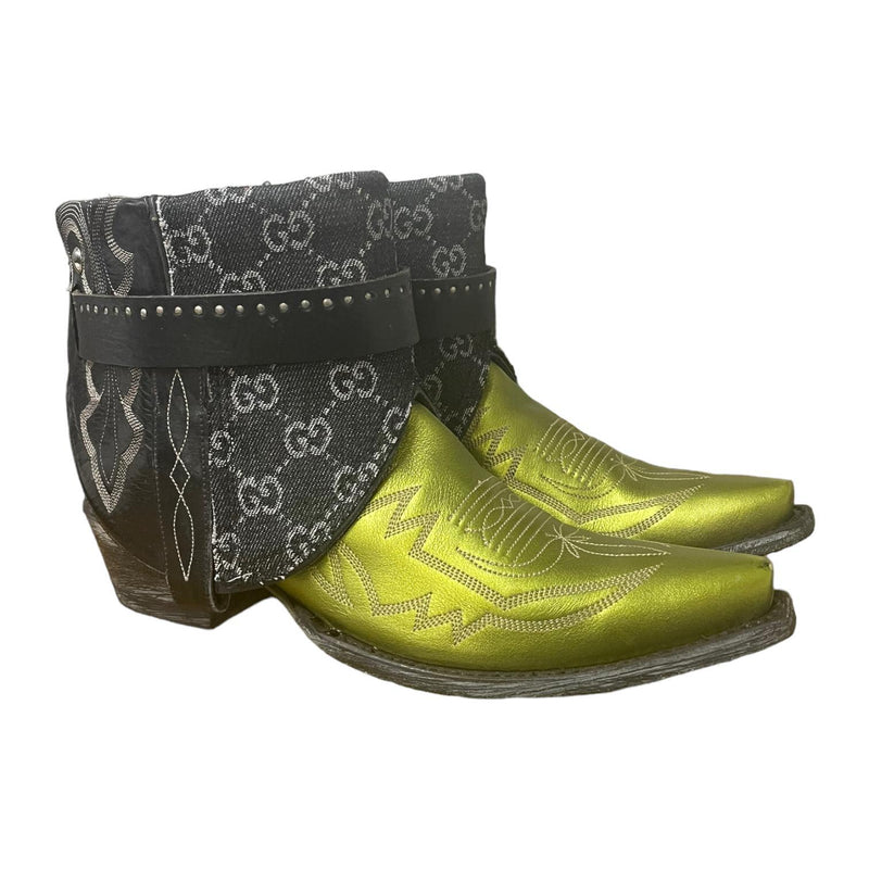 8 Metallic Green & Designer Denim Canty Boots®