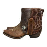 6.5 Brown & Floral Tooled Leather Canty Boots® with Silver Conchos