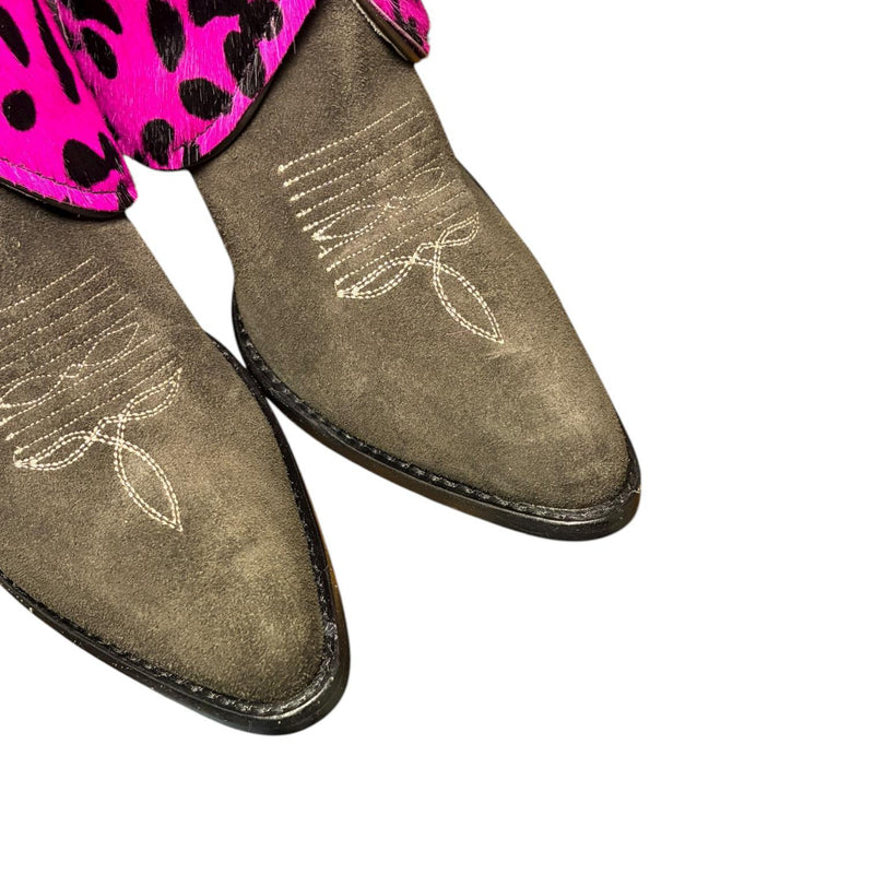 9 Charcoal Rough Out & Pink Leopard Hair-on Hide Canty Boots®
