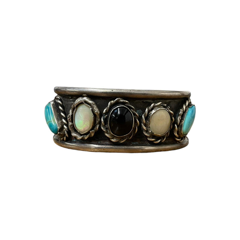 Turquoise, Onyx, and Opal Sterling Silver Cuff