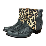 8 Embroidered Black & Leopard Hair-on Hide Canty Boots®