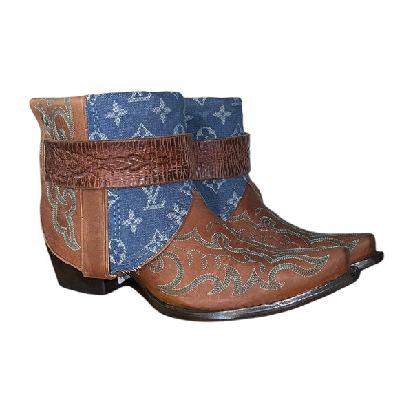8.5 Brown Embroidered & Designer Denim Canty Boots®