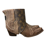 7 Embroidered Brown & Designer Canty Boots® with Pink Dahlia Concho