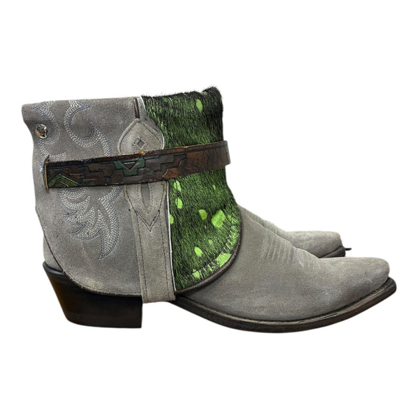 8.5 Gray Rough Out & Green Spotted Hair-on Hide Canty Boots®
