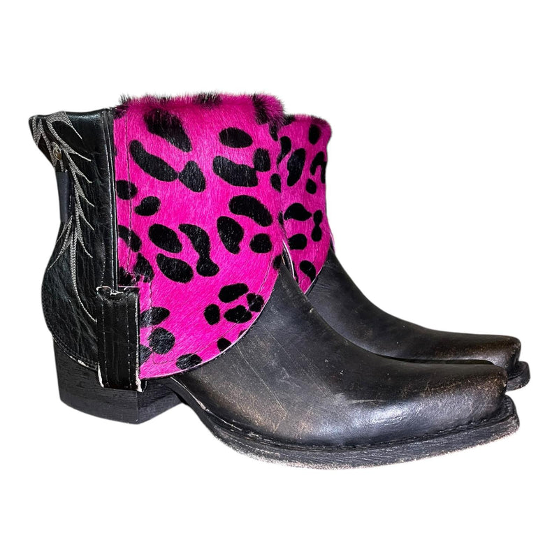 7.5 Black & Hot Pink Leopard Hair on Hide Canty Boots®