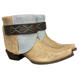 9.5 Embroidered Tan & Blue Leather Canty Boots® with Silver Concho