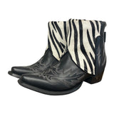 6.5 Embroidered Black & Zebra Striped Hair-on Hide Canty Boots®