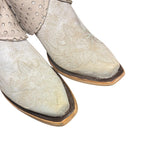 7 Embroidered White & Cream Leather Canty Boots® with Turquoise Concho