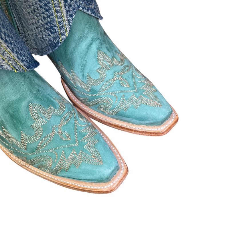 7 Embroidered Turquoise & Designer Denim Canty Boots® with Turquoise Concho