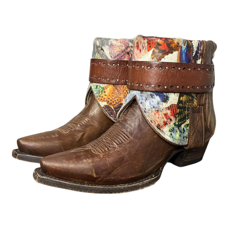 9 Brown & Butterfly Printed Hair-on Hide Canty Boots®