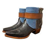 8.5 Embroidered Brown & Denim Canty Boots®