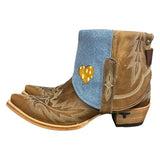 11 Embroidered Brown & Blue Leather Canty Boots® with Heart Inlay