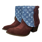 7 Deep Red Rough Out & Designer Denim Canty Boots®