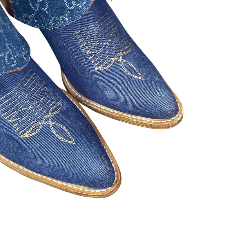 7.5 Embroidered Denim Textile & Designer Denim Canty Boots®