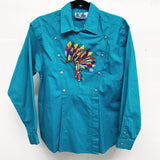 Vintage Turquoise Blouse with Beaded Detail