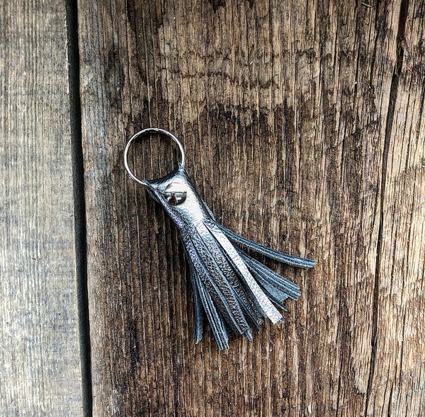 Short Silver Metallic Tassel Keychain