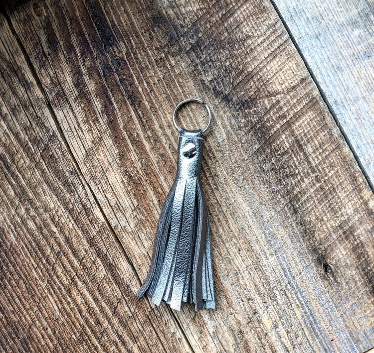 Long Silver Metallic Tassel  Keychain