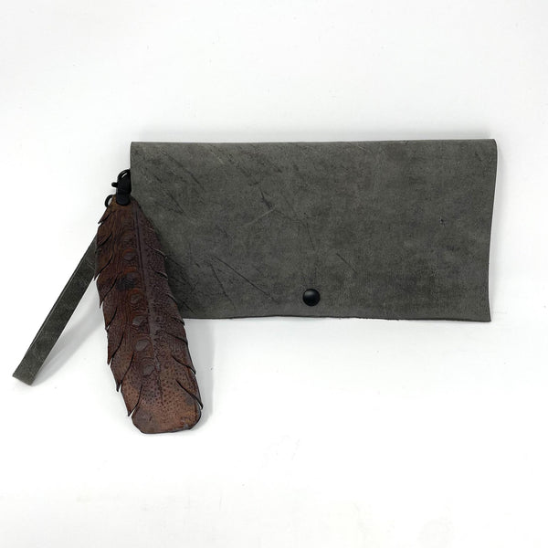 Gray Leather Clutch